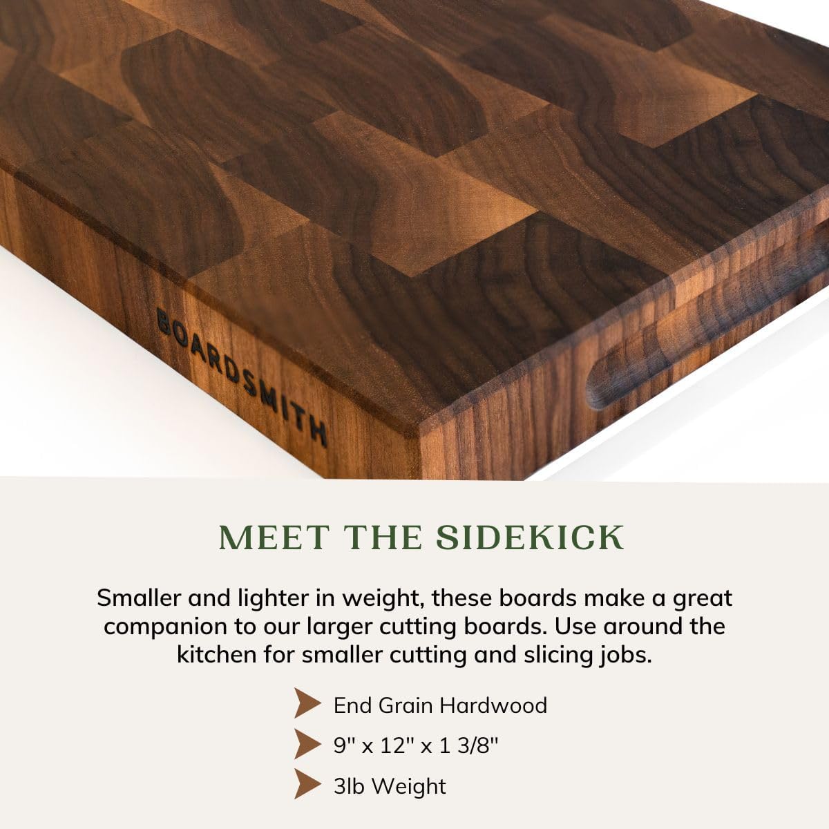 The Boardsmith Walnut Sidekick End Grain Cutting Board - Walnut Wood Cutting Board for Kitchen - Kitchen Cutting Board - Wooden Cutting Board