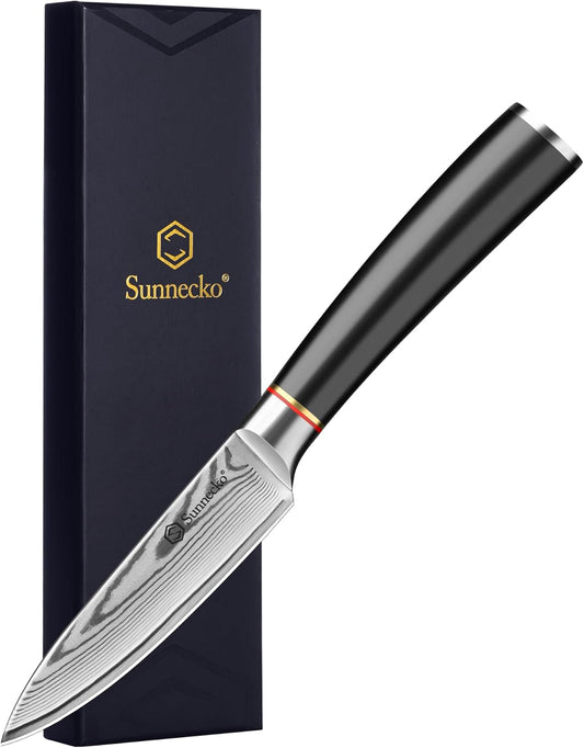 Sunnecko 8 Inch Chef Knife, Japanese Damascus VG10 Professional Kitchen Blade for Meat Vegetable Slicing, Ultra Sharp Cooking Tool with Manual Sharpener & Gift Box Packaging, Multi-purpose Chefs Knife