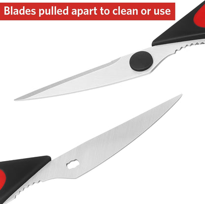 3-Pack Modern Stainless Steel Kitchen Scissors, Soft Grip Handle, Multi-Purpose Heavy Duty, Black, Red, Blue