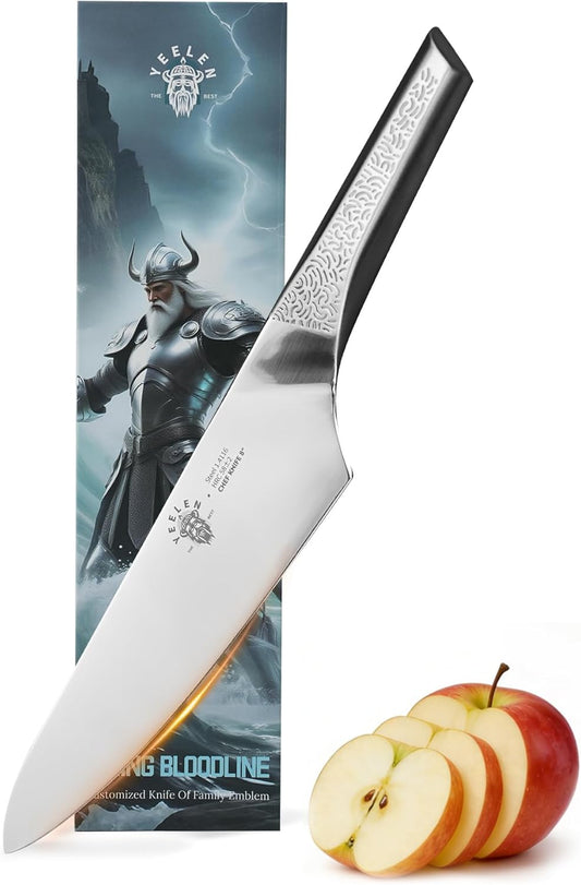 8 Inch Japanese Kitchen Knife – Professional Gyuto Chef Knife Made of 1.4116 German Steel, All-Steel Anti-Slip Handle, Razor Sharp Blade in Gift Box for Home & Restaurant