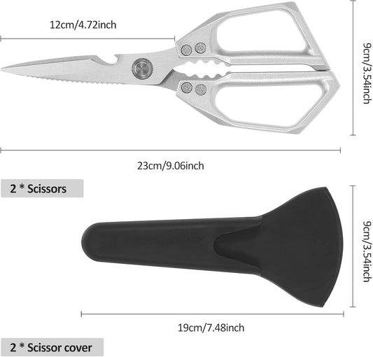 2 Pack Kitchen Scissors Heavy Duty Shears with Protective Sheath Stainless Steel Cooking Scissors Dishwasher Safe Comfort Handle Multifunctional Poultry Shear for Fish Meat Chicken Bone Walnut
