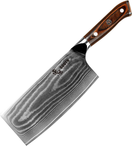 SODEN 7" Nakiri Knife Japanese VG-10 Damascus Steel, 67 Layer Razor Sharp Asian Vegetable & Meat Chopper, Ergonomic G10 Micarta Handle, Kitchen Knives for Chef with Gift Box