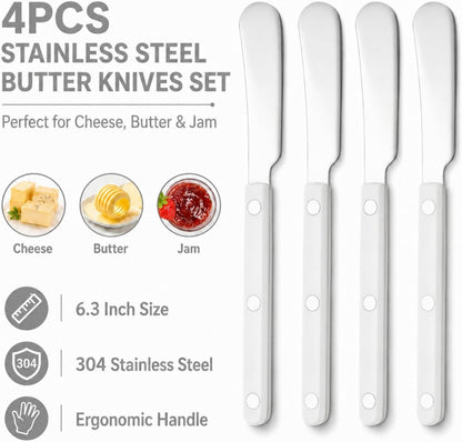 4PCS Stainless Steel Butter Knives Set: 6.3 Inch Cheese Spreader 304 Stainless Steel with Ergonomic Handle for Cheese, Butter & Jam (green)