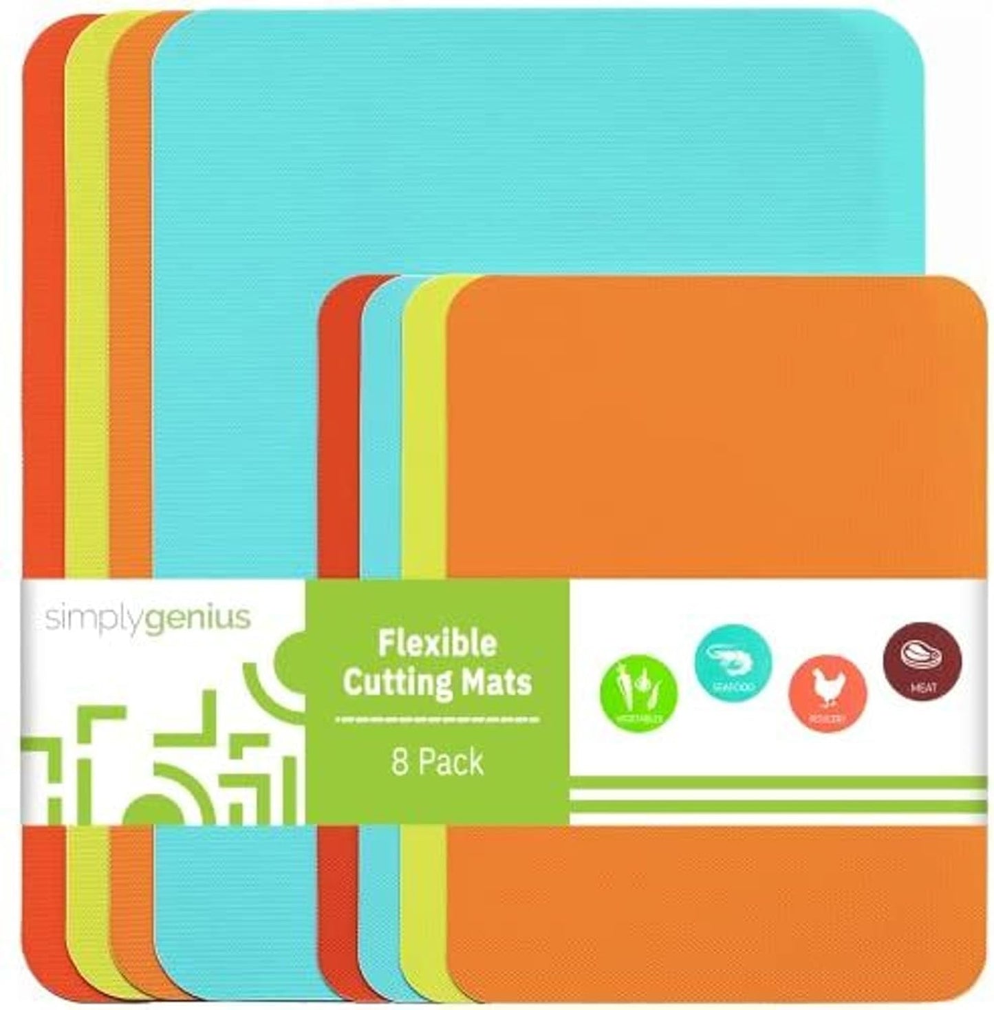 Simply Genius Plastic Cutting Boards - Flexible Color Coded Cutting Board Set - Textured Grip Odor-Resistant Dishwasher-Safe Chopping Mat - Pack of 4-8 in x 11 in - Multicolor