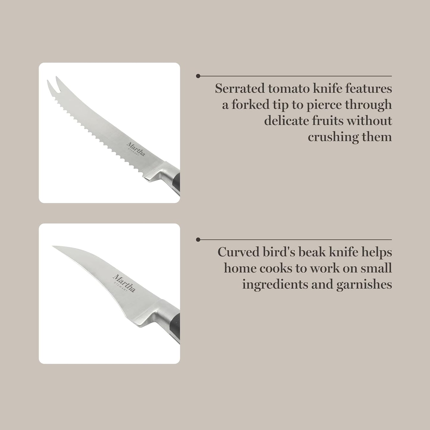 Martha Stewart Carverton 10" Hollow Edge Slicer Knife, High Carbon Stainless Steel Kitchen Knives w/Black Triple Riveted Handle