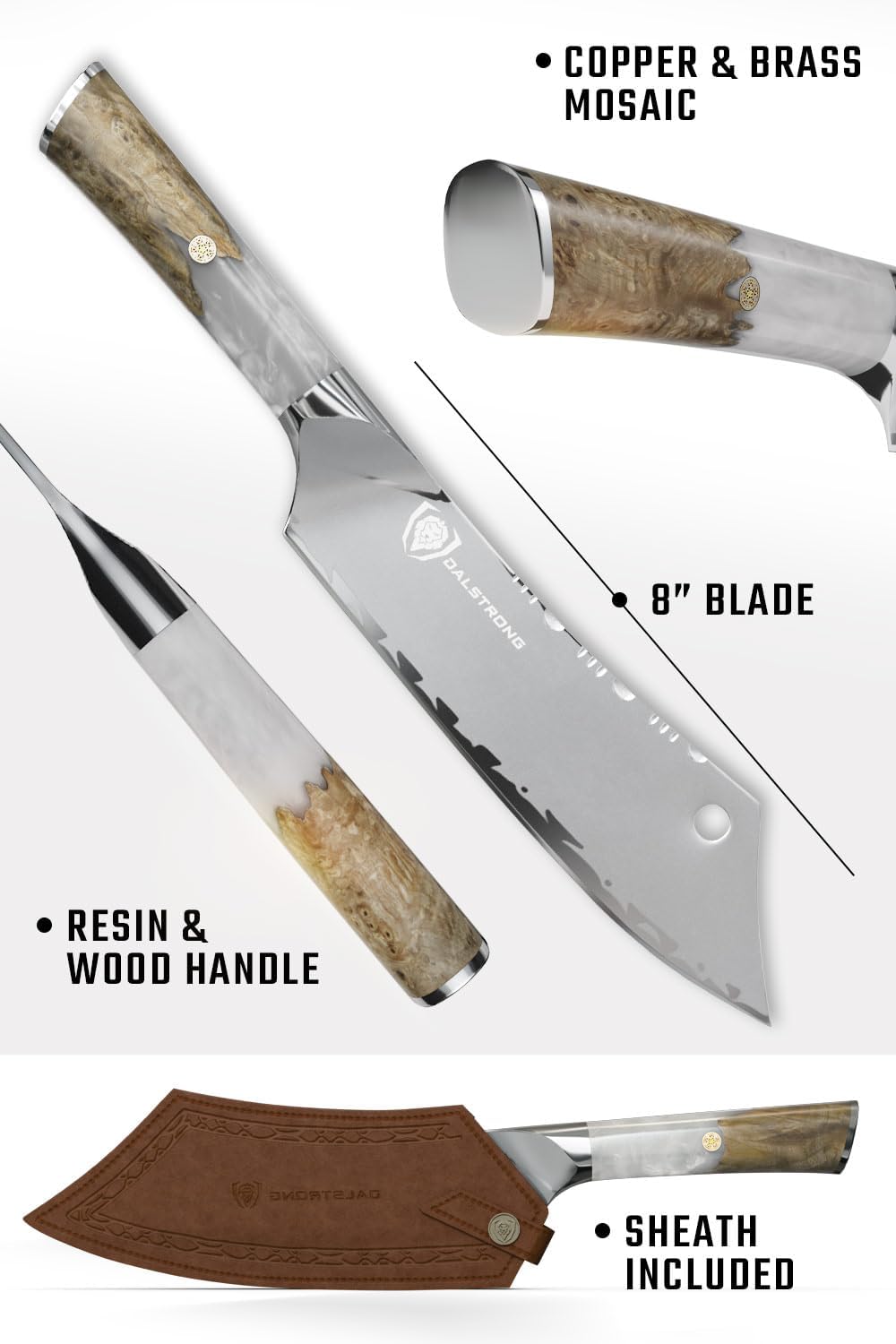 Dalstrong Chef & Cleaver Hybrid Knife - The 'Crixus' - 8 inch - Valhalla Series - 9CR18MOV HC Steel - Celestial Resin & Wood Handle - Razor Sharp Chef's Knife - w/Leather Sheath