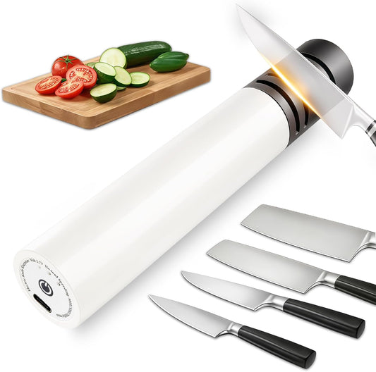 Electric Knife Sharpener, 2-Stage Sharpen & Polish, 3-Speed Motor (Up to 7000 RPM), Cordless Rechargeable with Angle Guide, Portable Handheld for Kitchen Knives
