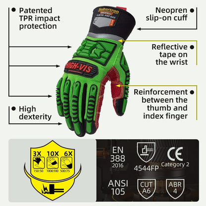 Seibertron High-Vis Series Cut Resistant Reducing Anti-Impact Mechanics Heavy Duty Safety Rescue Oil and Gas Gloves
