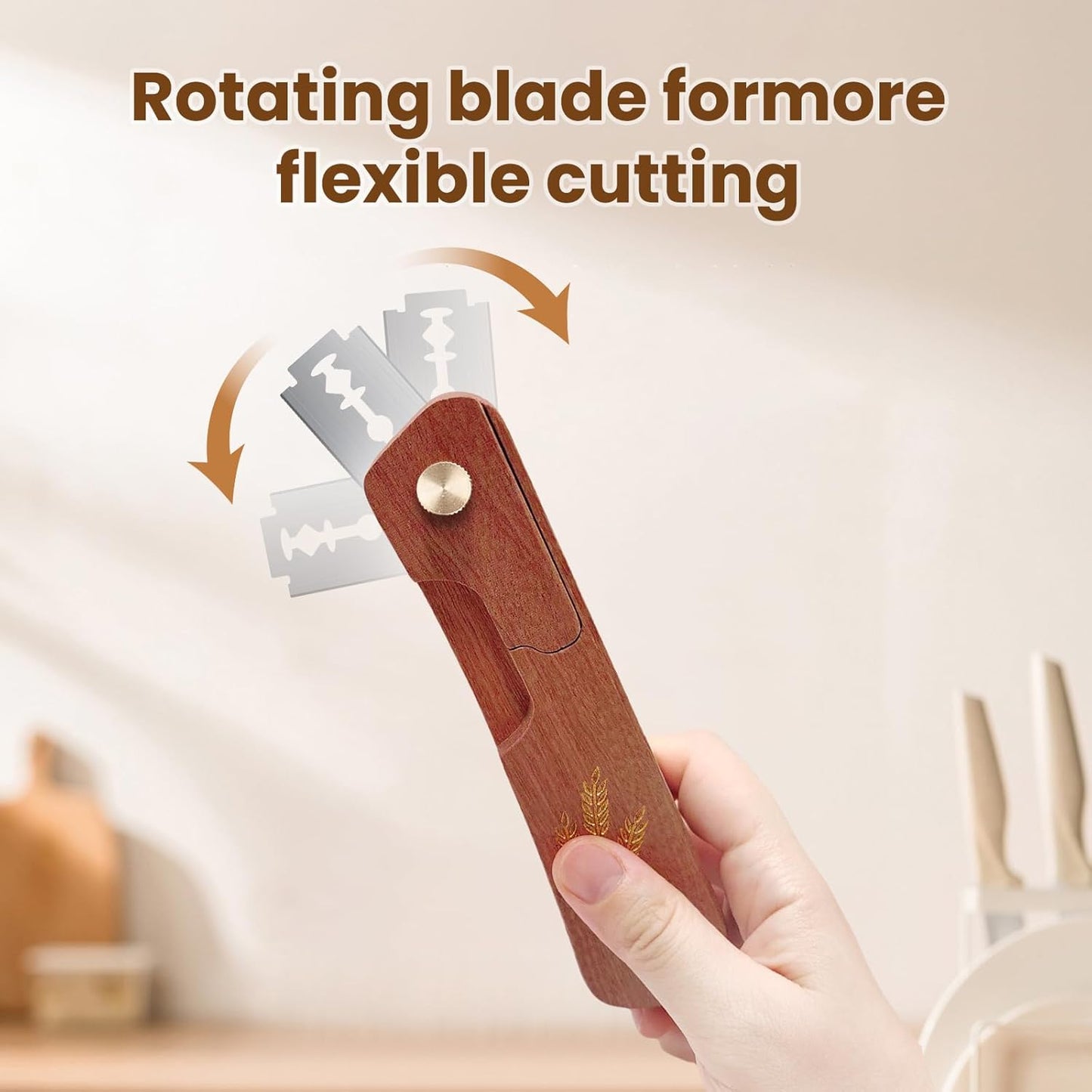 Wooden Bread Lame Dough Scoring Tool, Handcrafted Bread Scoring Tool for Sourdough Bread Baking, Upgraded Sourdough Scoring Tool With Screw Lock & 10 Razor Blades(Reddish Brown)