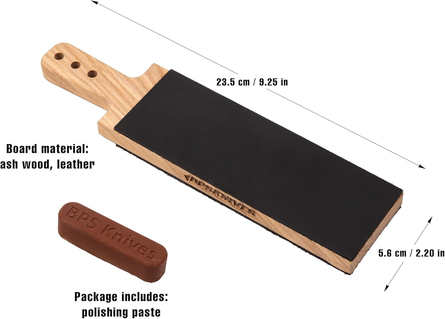 BPSKNIVES Knife Polishing Board for Careful Blade Polishing and Final Edge Refinement, Leather Strop with Polishing Compound for Knife Maintenance