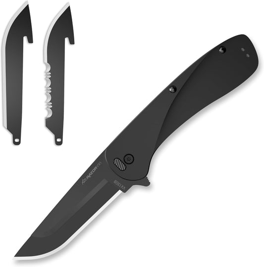 OUTDOOR EDGE RAZOR VX1 | Replaceable Blade EDC Folding Pocket Knife | 3" Stainless Blade, Gray Anodized Aluminum Handle, Reversible Pocket Clip | Outdoor, Camping, Survival, Utility