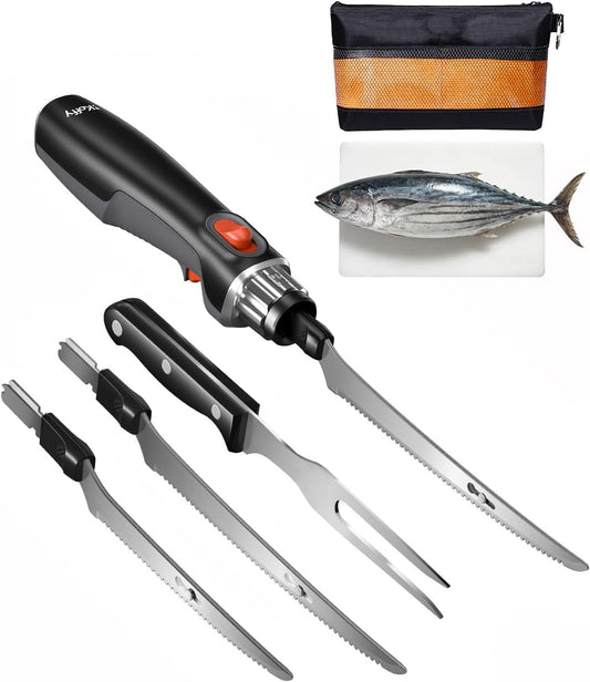 SliceMaster Cordless Electric Fillet Knife, 45W High-Torque Motor, 9.3" & 11.1" Titanium-Coated Blades, Waterproof Rechargeable Electric Carving Knife, Type-C Charge, Safety Lock