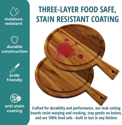 EcoDecors 18"x14" Extra Large Teak Cutting Board, Edge Grain Wood with Juice Groove & Handle, FSC Certified for Kitchen, Carving & Butcher Block Prep