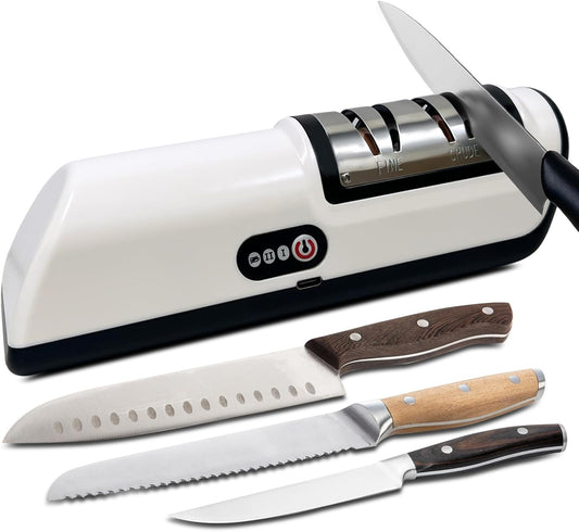Electric Knife Sharpener, Professional 2 Stage Kitchen Knife Sharpener for Quick Sharpening & Polishing, Automatic Knife Sharpening for Straight/Serrated/Kitchen Knives, Scissors(Black)