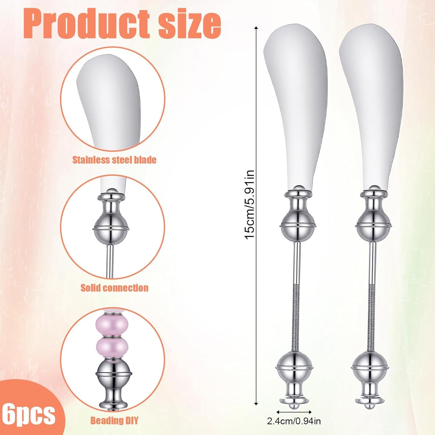 6 PCS Beadable Cheese Spreader Knives Reusable Beaded Butter Spreader Knife DIY Decorative Stainless Steel Spreaders Knife for Charcuterie Board Party Kitchen Birthday Wedding Christmas