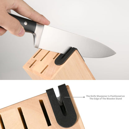 Kitchen Knife Set,14-Piece Knife Set With Block Wooden, Self Sharpening For Chef Knife Set, High Carbon German Stainless Steel Hammered Collection Knife Block Set, Dishwasher Safe Cutlery, Cream