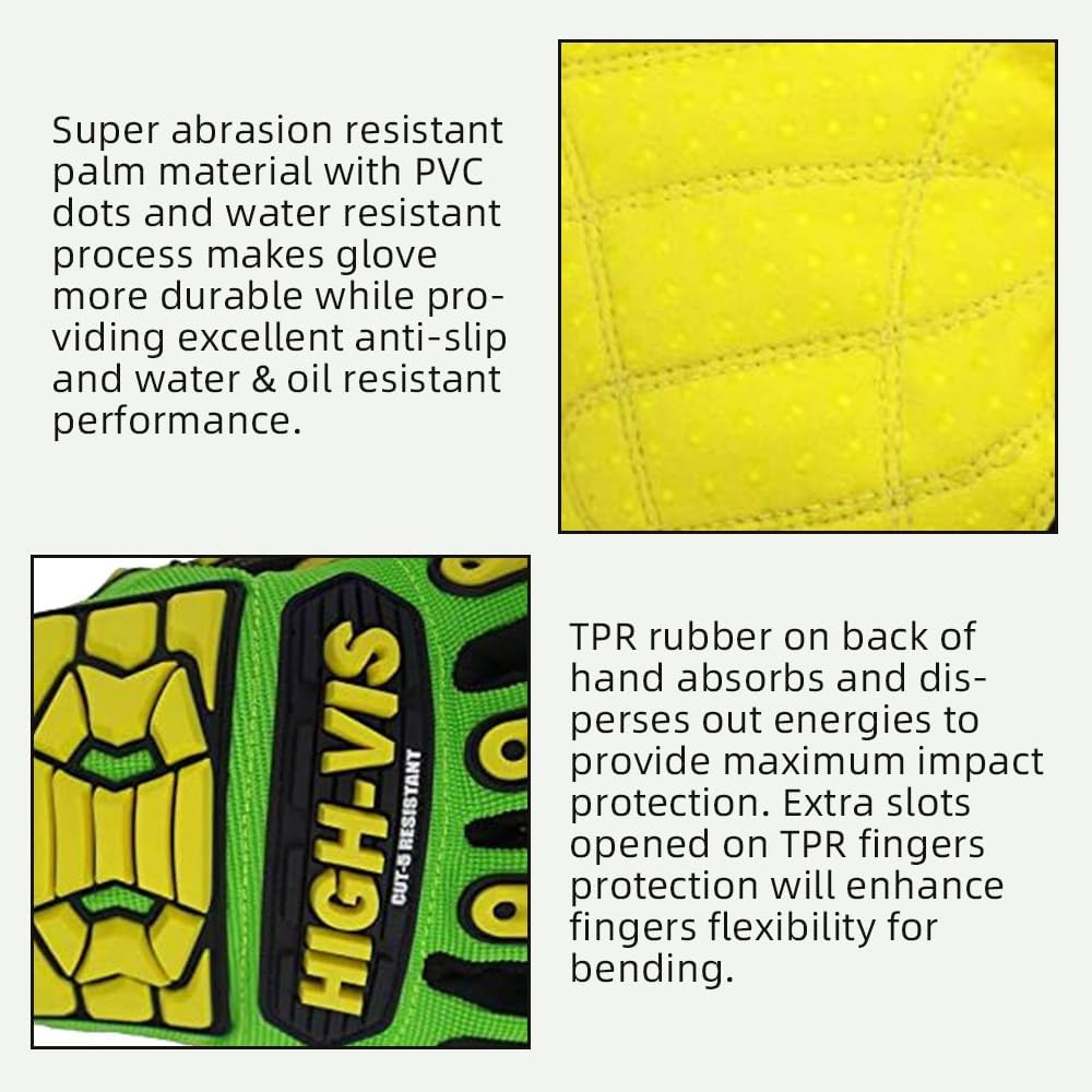 Seibertron High-Vis Series Cut Resistant Reducing Anti-Impact Mechanics Heavy Duty Safety Rescue Oil and Gas Gloves