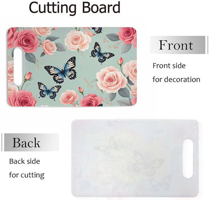 Coffee Set Cutting Board with Handles Coffee Maker Muffin Cup Flower Hot Drink Love Cutting Boards Plastic Safe Chopping Board for Kitchen 16" x 10" x 0.24"