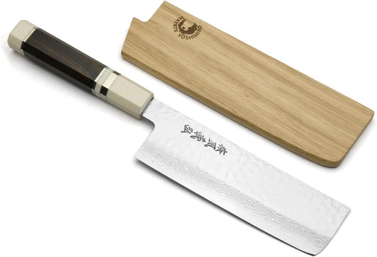 Yoshihiro VG10 46 Layers Hammered Damascus Nakiri Japanese Vegetable Knife (6.5'' (165mm) Rosewood Handle)