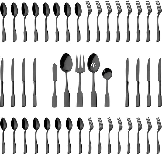 Alata Kate 48-Piece Silverware Set with steak knife Service for 8, Stainless Steel Flatware Set, Mirror Polished Cutlery Set Dishwasher Safe