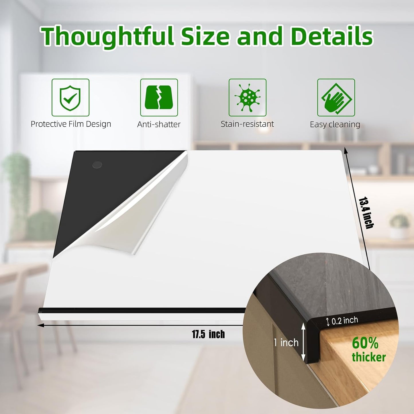 SWSKR Acrylic Cutting Board with Counter Lip,17.5"x13.5" Clear Cutting Board for Kitchen Countertop,Non-Slip,60% Thicker,Perfect for Bread,Meat,Veggies & More,Great Kitchen Essential Gadgets & Decor