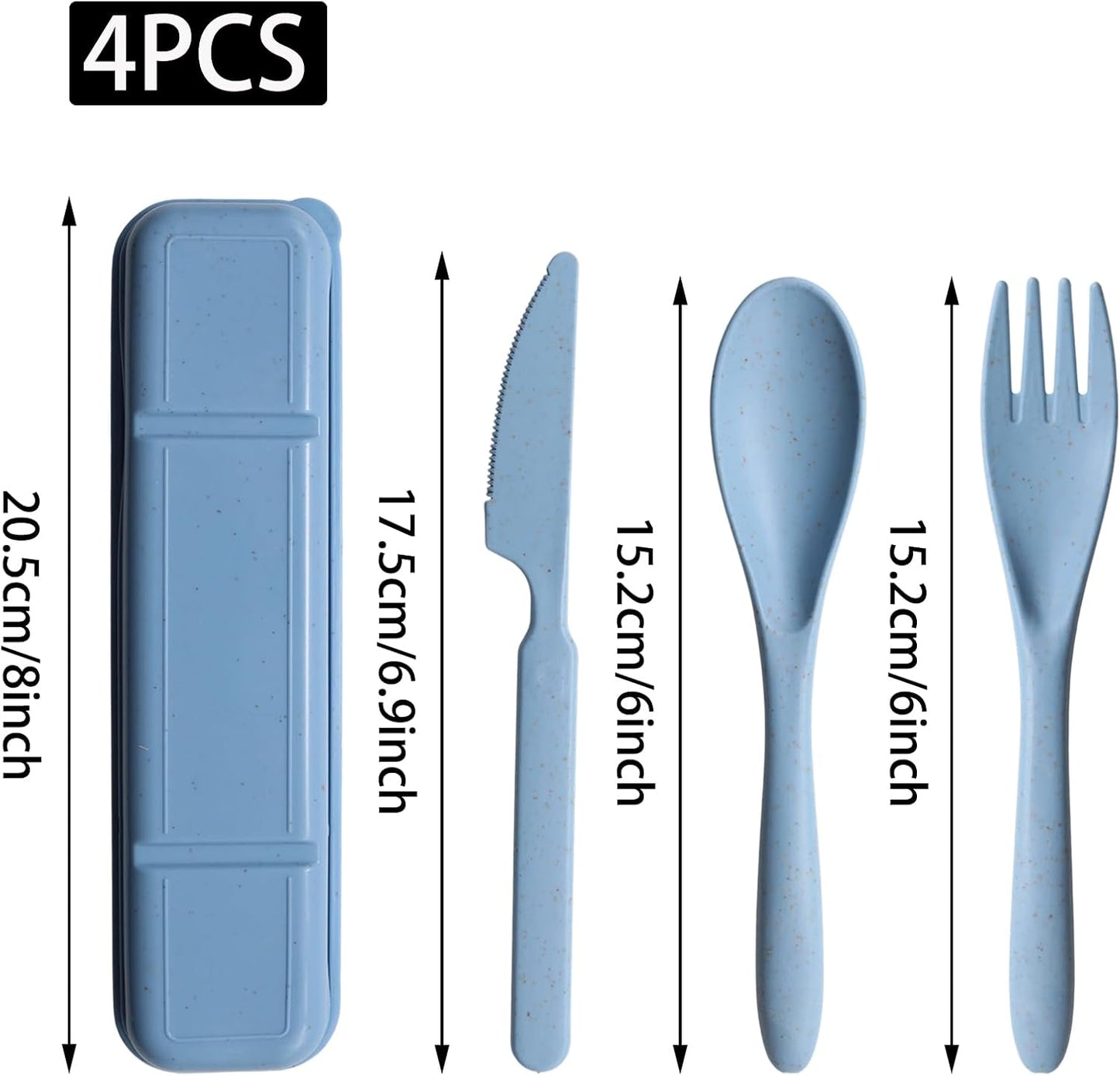4 Sets Reusable Utensils with Case, Wheat Straw Travel Cutlery Portable Knife Fork and Spoon, Lunch Utensils Set for Camping Travel (Autumn)