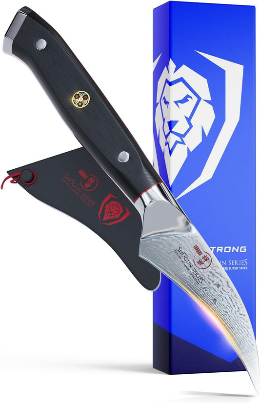 Dalstrong Tourne Peeling Paring Knife - 3 inch Bird's Beak - Shogun Series ELITE - Damascus - Japanese Super Steel - Vacuum Treated - Sheath Included