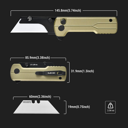 OKNIFE U1 Ultra Titanium Pocket Folding Utility Knife w/Ceramic Blade, Button Lock EDC Box Cutter with Clip for Men Women