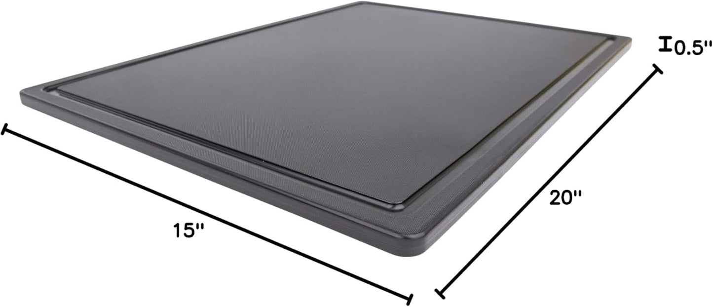 Commercial Grade Plastic Cutting Board with Juice Groove - 18 x 12 Inch for Carving Meat, Grilling, BBQ - 1/2" Thick White HDPE Poly for Food Service
