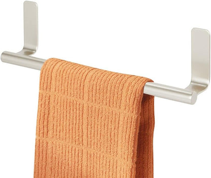 mDesign Steel Wall-Mounted Towel Rack Storage Holder - Self-Adhesive Space Saving Towel Bar for Bathroom, Kitchen - Holds Hand Towels - Stick on Doors or Cabinet - Omni Collection - 2 Pack - Satin