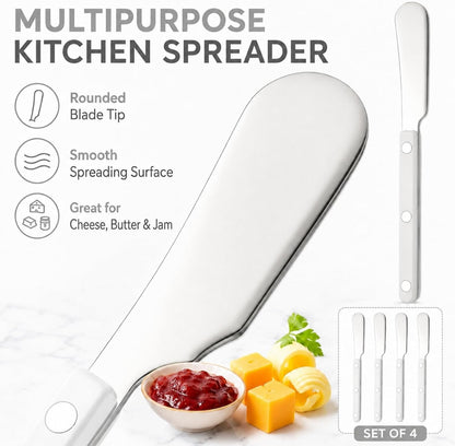 4PCS Stainless Steel Butter Knives Set: 6.3 Inch Cheese Spreader 304 Stainless Steel with Ergonomic Handle for Cheese, Butter & Jam (green)
