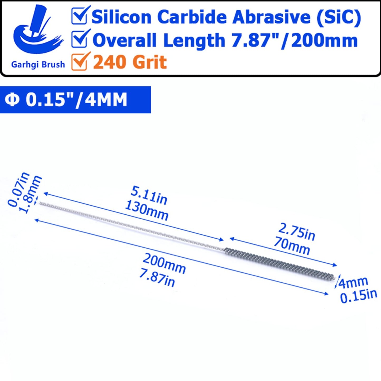 Garhgi 0.177" (4.5mm) Cylinder Hone Brush, 240 Grit Silicon Carbide Abrasive Nylon Spheres for Metal Stainless Steel Cast Iron Deburring Deglazing Surface Finishing Small Diameters