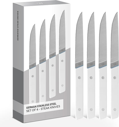 Misen Steak Knives Set of 4 - Precision Serrated Blades for Effortless Dining - Stainless Steel - Superior Cuts with Four Steak Knives Handles - Black