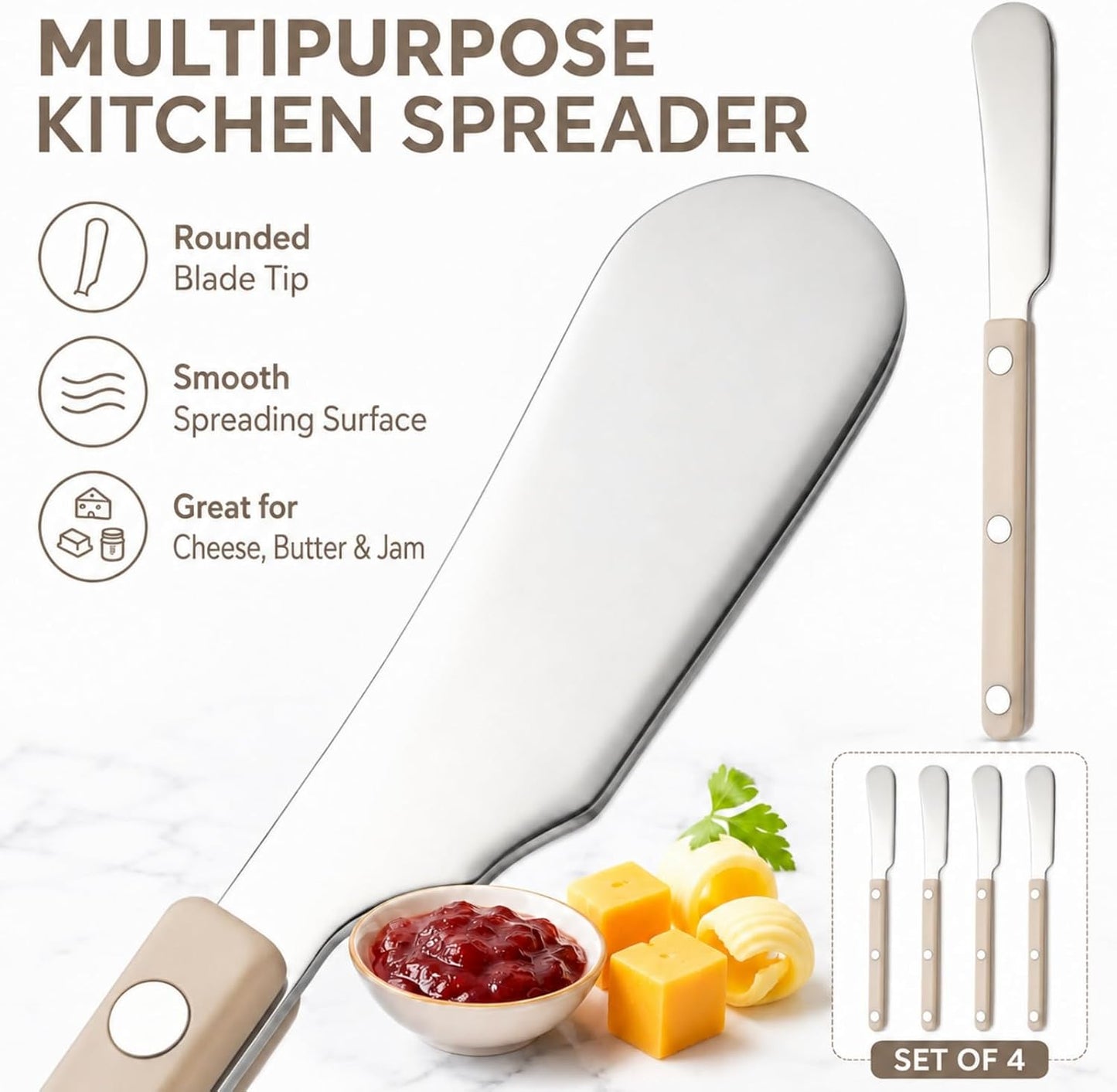 4PCS Stainless Steel Butter Knives Set: 6.3 Inch Cheese Spreader 304 Stainless Steel with Ergonomic Handle for Cheese, Butter & Jam (green)