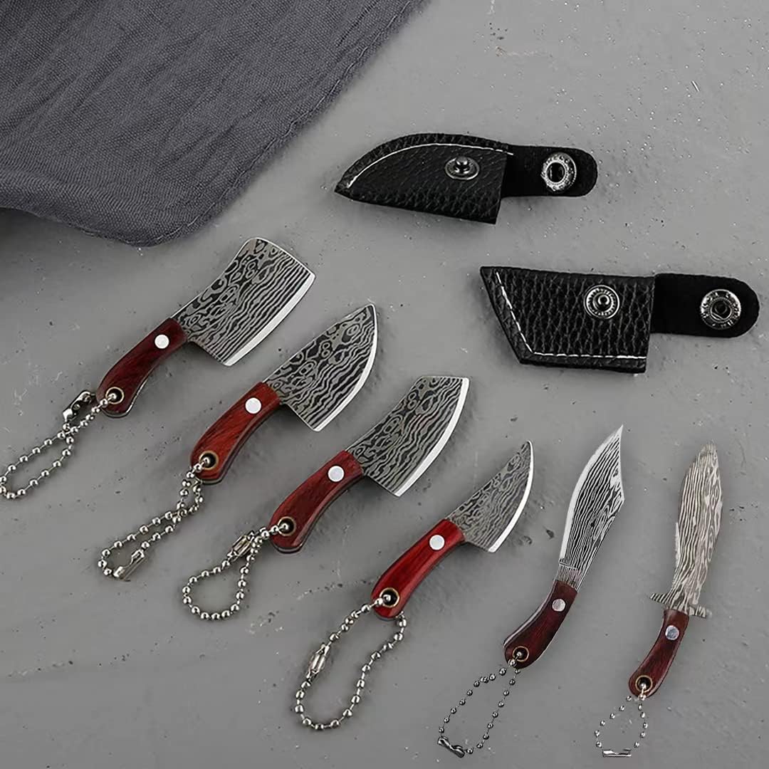 Damascus Pocket Knife Set Mini Chef Tiny Cleaver for Package Opener Box Cutter - of 4