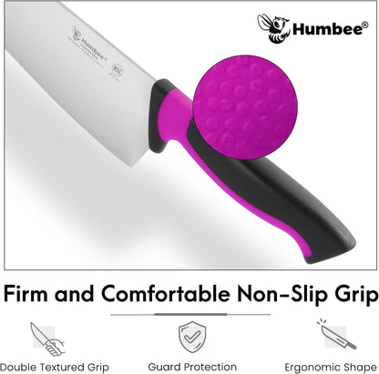 7.5-Inch Nakiri Knife, High Carbon Stainless Steel Hollow Grind Blade, Razor Sharp Edge, Ergonomic Non-Slip Handle, Cleaver Style, DT-50 Series, Orange