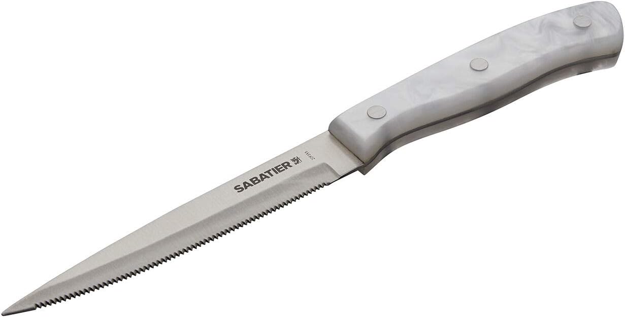 Sabatier Triple Riveted Serrated Utility Knife, 5-Inch, Razor-Sharp Kitchen Knife to Cut Fruit, Vegetables and more, High-Carbon Stainless Steel, Gray