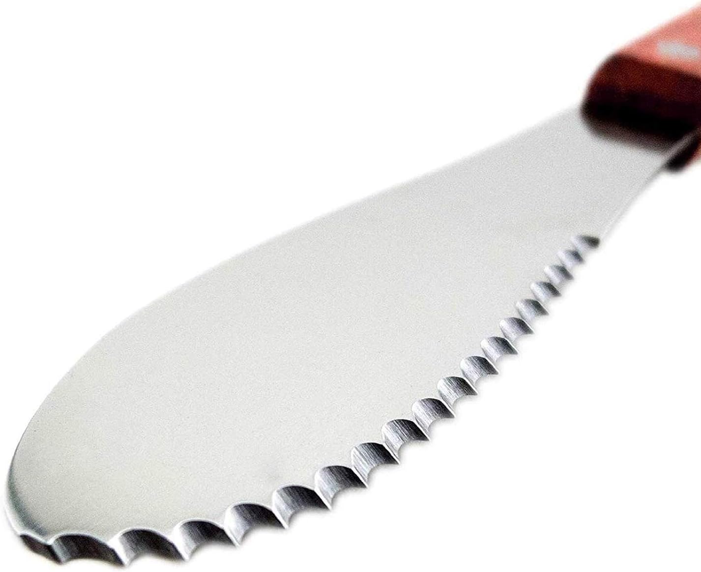 Wall2Wall Stainless Steel Straight Edge Wide Butter Spreader Deluxe Sandwich Cream Cheese Condiment Knives Set Kitchen Tools, Wood Handle, 8” (4)