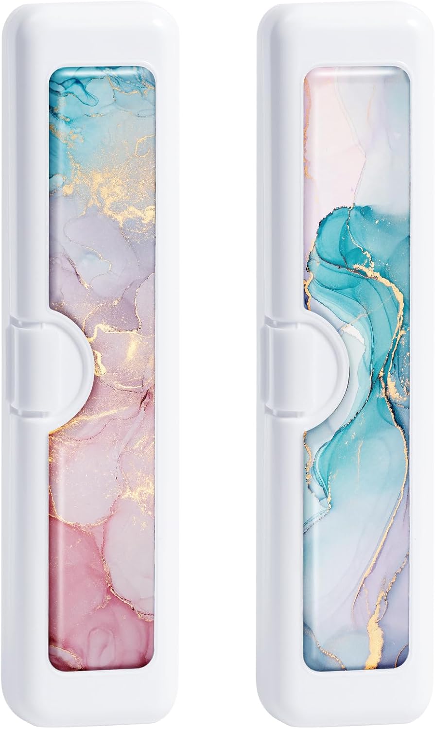 Toothbrush Travel Case - Colorful Pattern, Holder and Covers for Toothbrushes, Includes Tongue Scraper Case