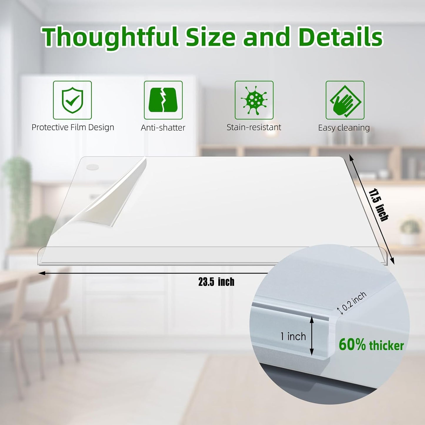 SWSKR Acrylic Cutting Board with Counter Lip,17.5"x13.5" Clear Cutting Board for Kitchen Countertop,Non-Slip,60% Thicker,Perfect for Bread,Meat,Veggies & More,Great Kitchen Essential Gadgets & Decor