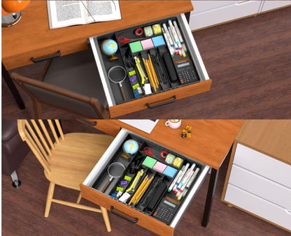 IEEK Silverware Organizer for Kitchen Drawers,Expandable Utensil Tray, Adjustable Cutlery and Flatware Holder,Plastic Drawer Dividers For Spoon Forks Knives Chopsticks Storage,Black-M