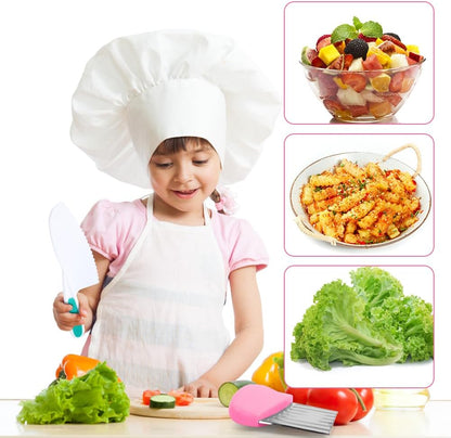 HOTUT Montessori Kitchen Tools,6Pieces Knives for Kids Nylon Kids Safe Cooking Knives Serrated Edges,Y Peeler For Cooking and Cutting Fruit,Suitable for Children and Beginners