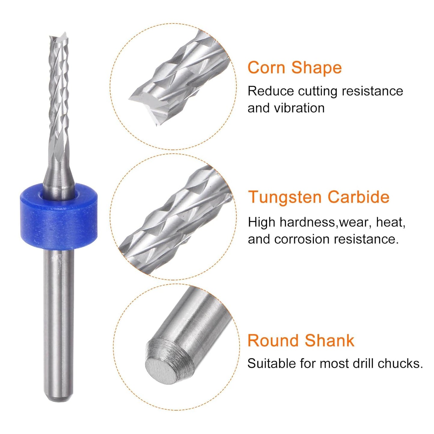 HARFINGTON 10pcs End Mill Bits 0.8mm Solid Carbide CNC Router Bits Engraving Cutter Tools for PCB Circuit Board Milling Machine Wood Carving, 1/8" Straight Shank