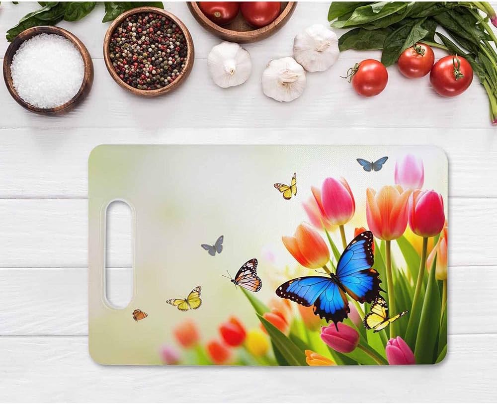 Coffee Set Cutting Board with Handles Coffee Maker Muffin Cup Flower Hot Drink Love Cutting Boards Plastic Safe Chopping Board for Kitchen 16" x 10" x 0.24"