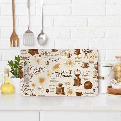 Coffee Set Cutting Board with Handles Coffee Maker Muffin Cup Flower Hot Drink Love Cutting Boards Plastic Safe Chopping Board for Kitchen 16" x 10" x 0.24"