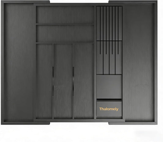 Bamboo Kitchen Drawer Organizer, Expandable Silverware Organizer with Removable Knife Block, 6-8 Slots- Utensil Holder & Cutlery Tray Drawer Dividers, 2.36" Deep for Extra Capacity, Natural