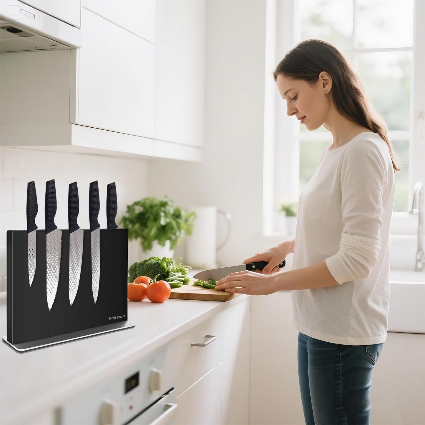 Magnetic Knife Block Without Knives—Stainless Steel Double-Sided Magnetic Knife Holder Stand with Strong Magnets, Knife Storage Organizer for Kitchen Counter top