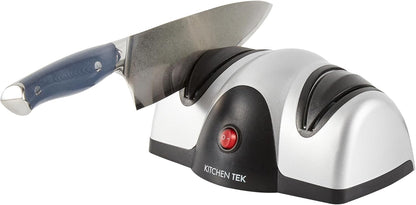 Restaurantware-Kitchen Tek 2-Stage Electric Knife Sharpener, 1 Straight-Edge Knife Sharpener With Diamond Grinding Wheel - 120 Voltage, Quick Sharpening, Gray Plastic, For Kitchen Knives