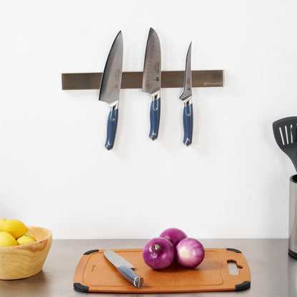 Restaurantware Eco Tek 17.7 Inch Magnetic Knife Holder For Wall 1 Powerful Knife Magnetic Strip - Space-Saving Organizer Securely Hang Kitchen Utensils or Tools Natural Wood Knife Hanger