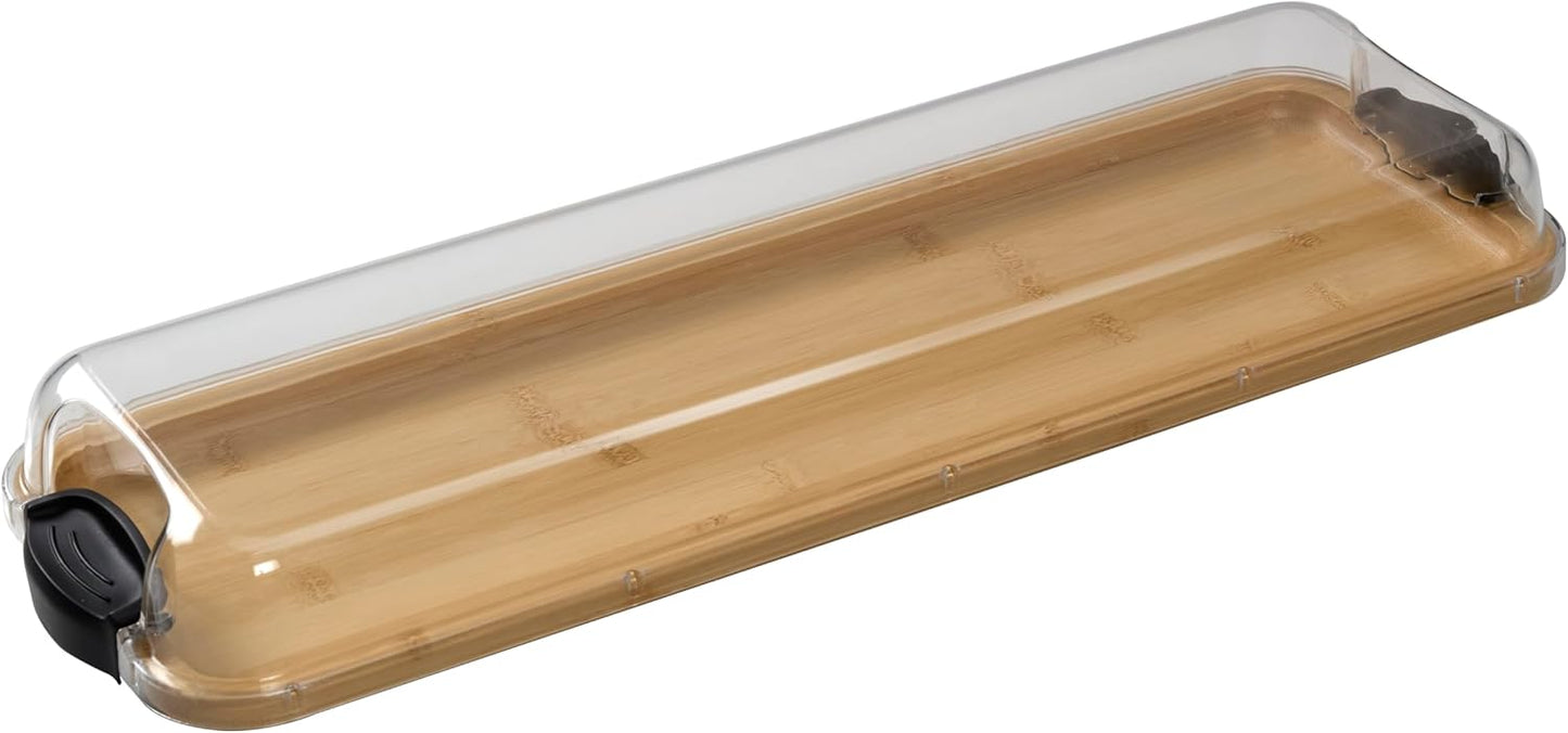 Farberware Build-A-Board Bamboo Cutting Board with Single Storage Compartment, Clear Locking Lid, Black Handles, Perfect for Charcuterie & Snacks